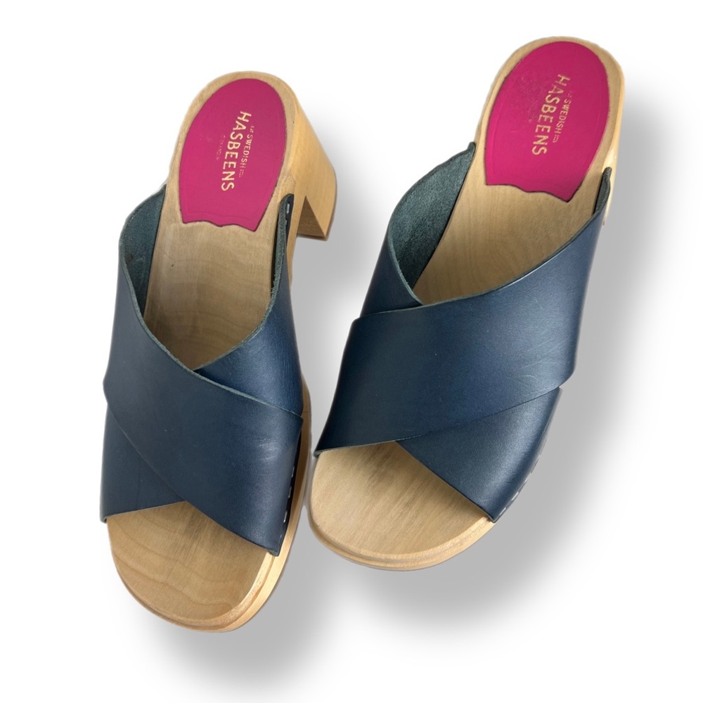 Swedish Hasbeens Clog Sandals Navy Leather - Wmns 37